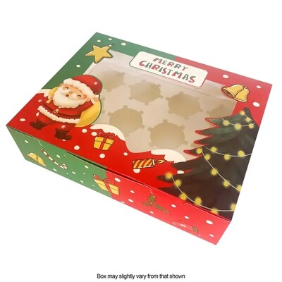 Christmas Cupcake Box With Window 12 Hole Pk 1
