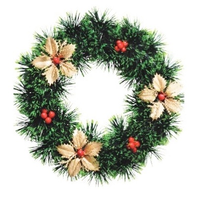 Green Christmas Wreath with Berries 23cm (Pk 1)