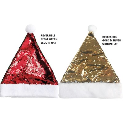 Christmas Assorted Colour Reversible Sequin Santa Hat Pk 2