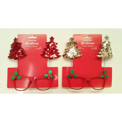 Christmas Assorted Reversible Sequin Tree Bopper Novelty Glasses Pk 2