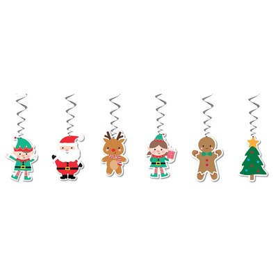 Christmas Assorted Kids Design Hanging Swirl Decorations Pk 6