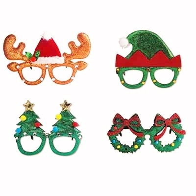 Christmas Assorted Style Glitter Glasses (Pk 4)