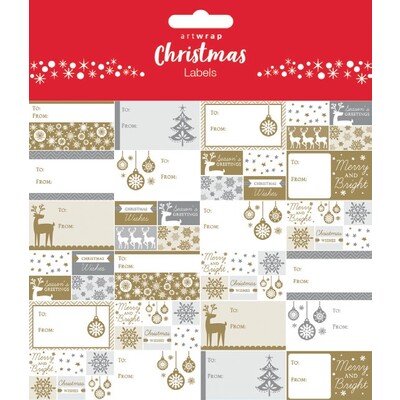 Assorted Traditional Christmas Design Gold & Silver Gift Tag Labels Pk 168