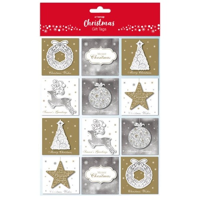 Christmas Traditional Gold & Silver Gift Tags (Pk 24)