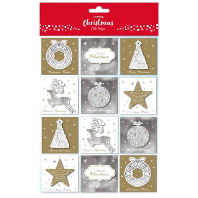 Christmas Traditional Gold & Silver Gift Tags (Pk 24)