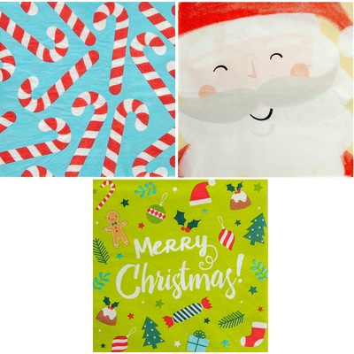 Assorted Christmas Fun Mix 2 Ply Lunch Napkins (Pk 20 x 3)