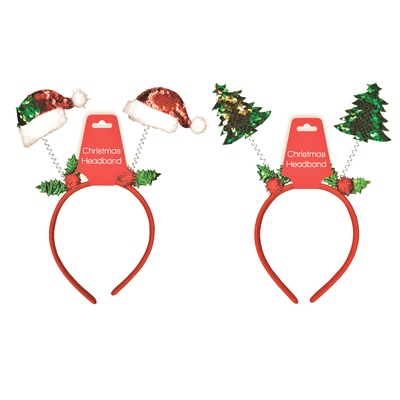 Assorted Christmas Glitter Headband Bopper (Pk 2)