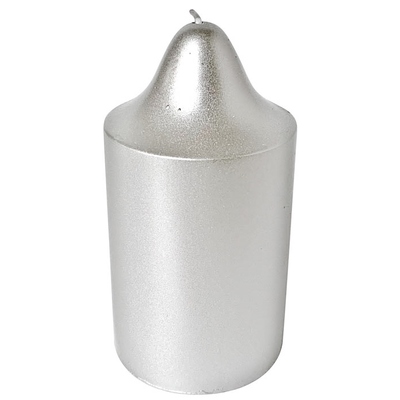 Metallic Silver Pillar Candle 7x13cm (Pk 1)