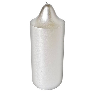 Metallic Silver Pillar Candle 7x18cm (Pk 1)