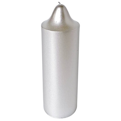 Metallic Silver Pillar Candle 7x23cm (Pk 1)