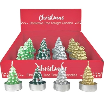 Assorted Christmas Tree Tealight Candles (Pk 12)