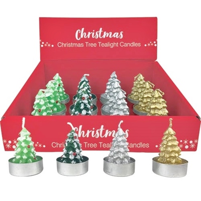 Assorted Christmas Tree Tealight Candles (Pk 4)