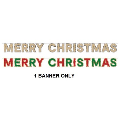 Assorted Metallic Merry Christmas Banner 2.5m (Pk 1)