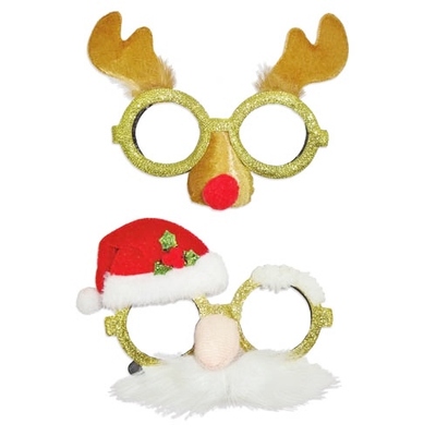 Reindeer or Santa Novelty Christmas Glasses (Pk 1)