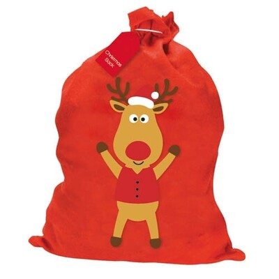 Red Felt Rudolph Christmas Santa Sack 60x50cm