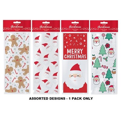 Santa or Gingerbread Christmas Cello Treat Bags & Ties Pk 15