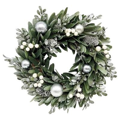 Green & Silver Baubles Christmas Wreath 32cm Decoration