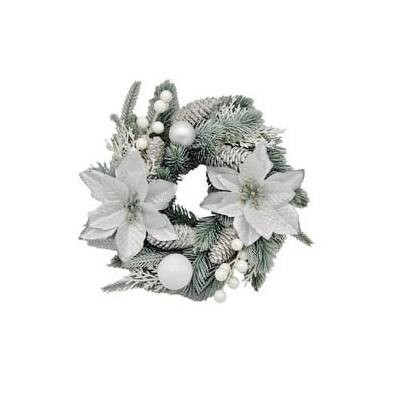 Green & Silver Poinsettia Christmas Wreath 25cm Decoration