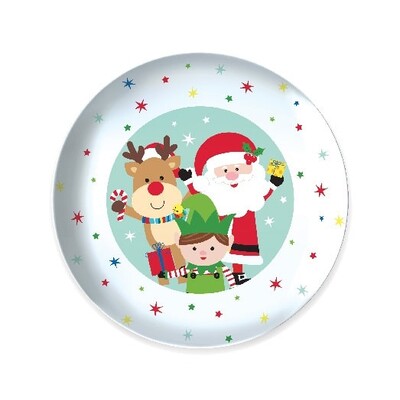Christmas Santa & Friends Round Melamine Plate 28cm