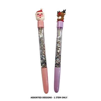 Christmas Novelty Glitter Santa or Reindeer Pen