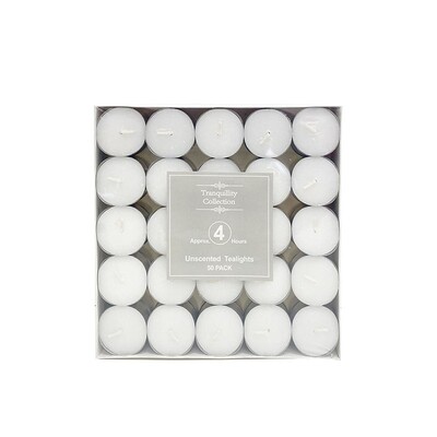 White Unscented Tealight Candle 4hrs Pk 50