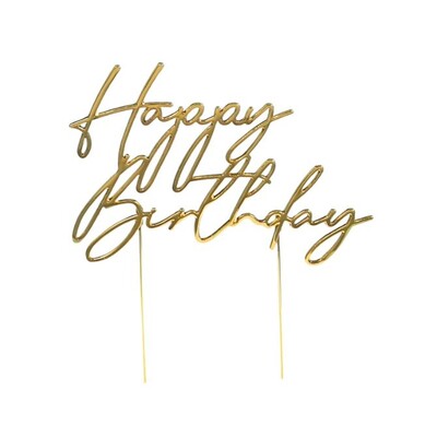 Gold Happy Birthday Metal Cake Topper
