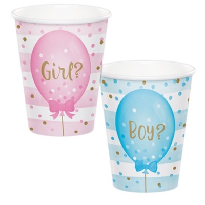 Gender Reveal Boy or Girl? Paper Cups 9oz (Pk 8)