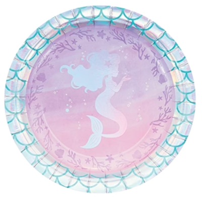 Mermaid Shine Iridescent Paper Snack Plates 7in 18cm (Pk 8)