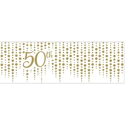 Gold & White Giant 50th Party Banner (152x50.8cm) Pk 1