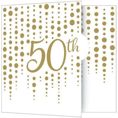 White & Gold 50th Invitations & Envelopes Pk 8
