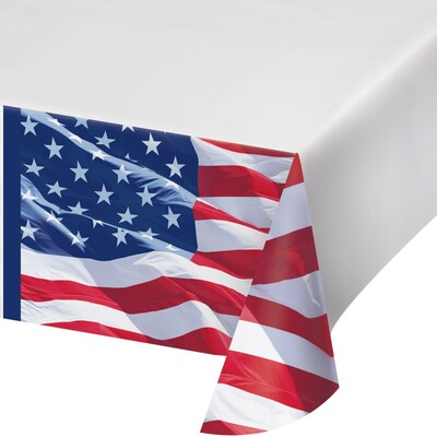 USA Waving Flag Border Print Plastic Tablecover (137cm x 259cm) Pk 1