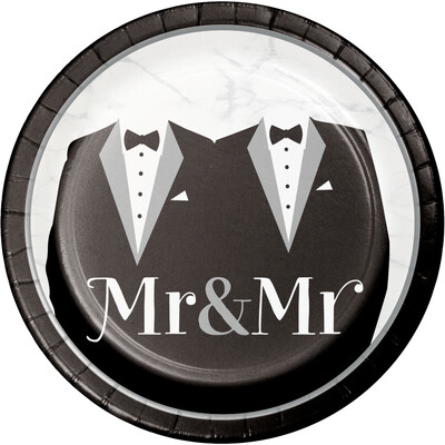 Mr & Mr Wedding Tuxedo 7in. Paper Plates Pk 8