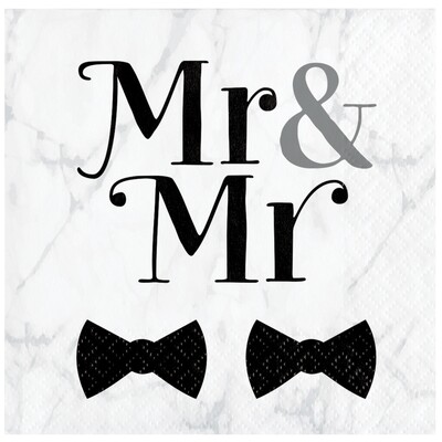 Mr & Mr Wedding 2 Ply Cocktail Napkins Pk 16