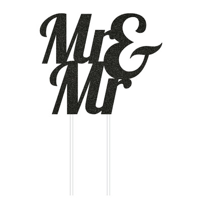 Mr & Mr Wedding Black Glitter Cake Topper Decoration Pk 1