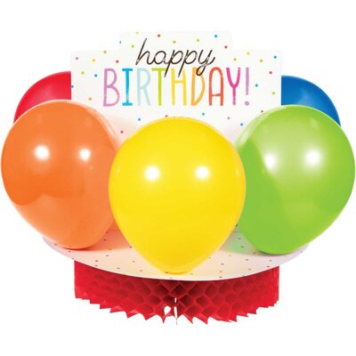 Balloon Bash Happy Birthday Honeycomb Centrepiece with Balloons (Pk 1)