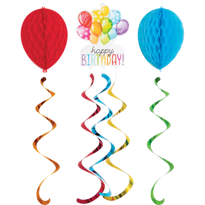 Balloon Bash Happy Birthday Honeycomb Danglers Decorations (Pk 3)