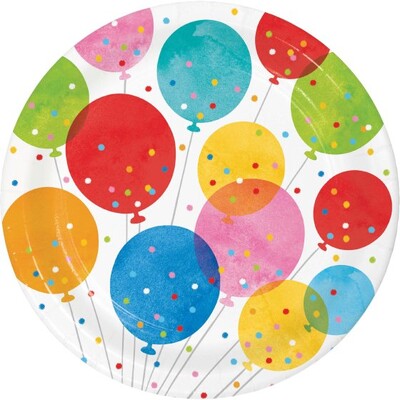 Confetti Balloons Paper Party Plates 22cm Pack of 8 | Colourful Birthday Plates