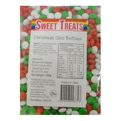 Christmas Red White Green Chocolate Buttons 500g (Pk 1)