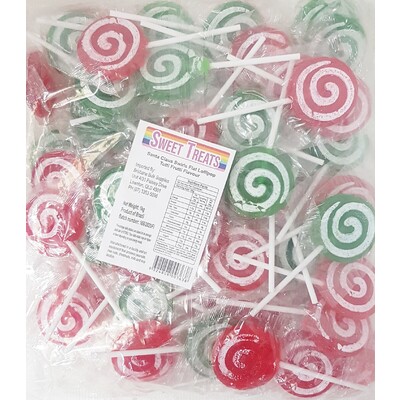 Christmas Swirl Pop Tutti Frutti Flavour Flat Lollipops (1kg - Approx. 56 Lollipops)