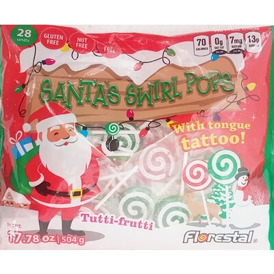 Christmas Swirl Pop Tutti Frutti Flavour Flat Lollipops (504g - Approx. 28 Lollipops)