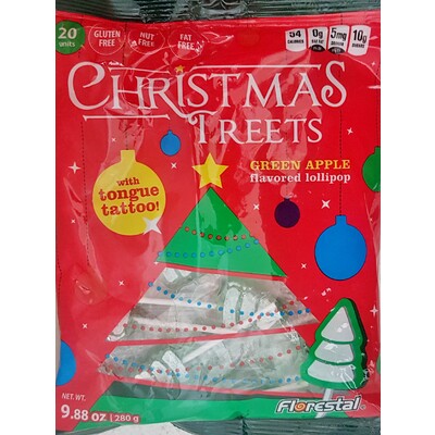 Christmas Tree Green Apple Flavour Flat Lollipops 280g (approx. 20 pops)