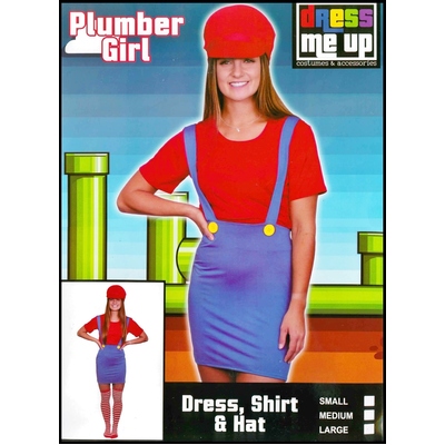 Adult Red Plumber Girl Costume (Medium, 12-14)