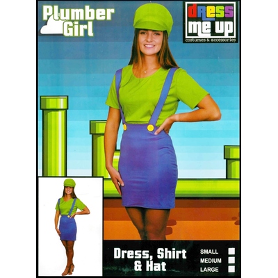 Adult Green Plumber Girl Costume (Large, 16-18)
