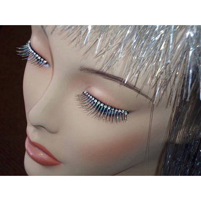 Black and Silver Tinsel Eyelashes with Diamantes (1 Pair)