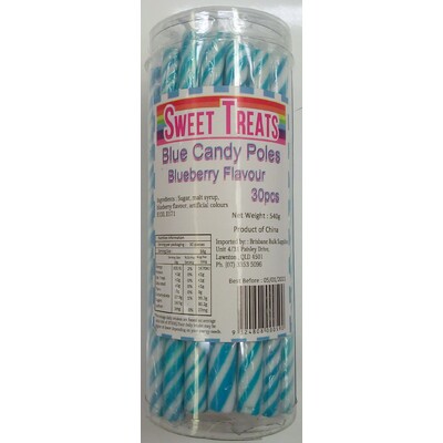 Blue Blueberry Flavour Candy Poles (540g - 18g Each) Pk 30