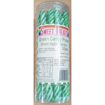 Green Apple Flavour Candy Poles (540g - 18g Each) Pk 30
