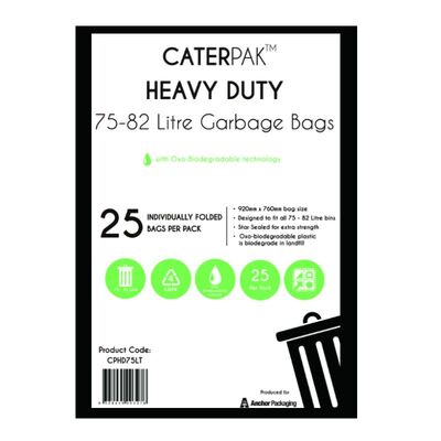 Heavy Duty Black Plastic Garbage Bags 75-82L 760x920mm (Pk 25)
