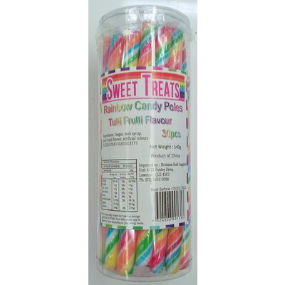 Rainbow Tutti Frutti Flavour Candy Poles (540g - 18g Each) Pk 30