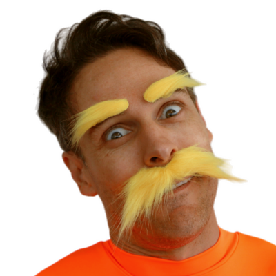 Yellow Bushy Eyebrows & Fluffy Moustache Set | Adult & Kids Costume Facial Hair