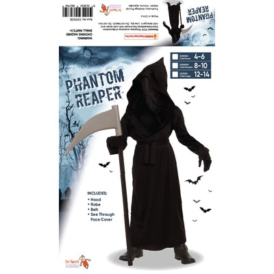 Child Black Phantom Reaper Hooded Robe Costume (Large, 8-10 Yrs) Pk 1